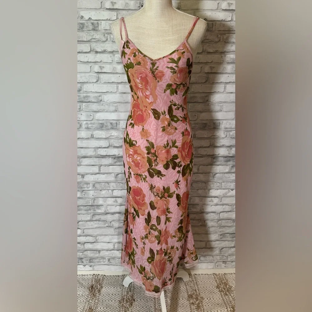 Betsey Johnson Vintage 90s Floral Rose Tori Pink Slip Dress Urban Outfit… - Picture 2 of 16